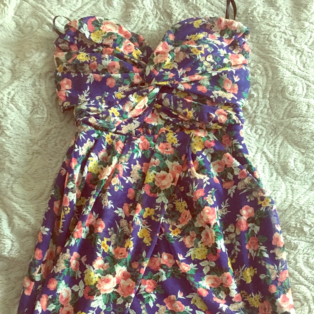 Strapless floral mini